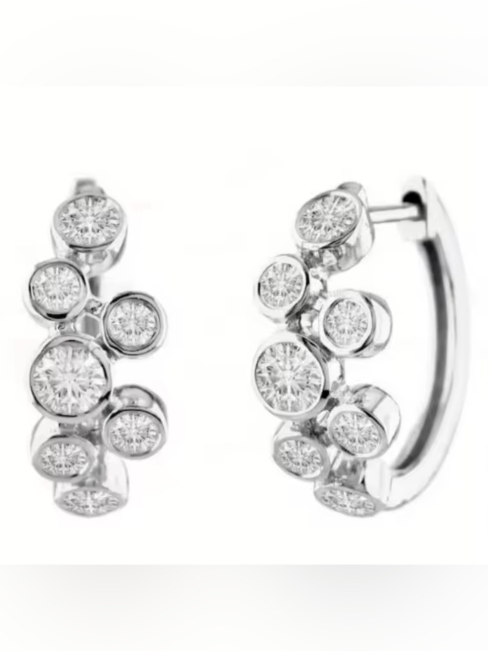 NEW Silver White Cubic Zirconia Bubble Cluster Huggie Hoop Earrings